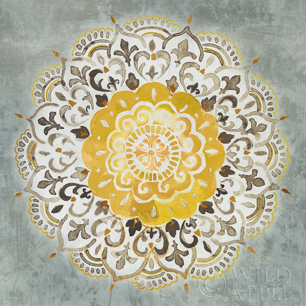 Wall art: Mandala Delight IV Yellow Grey, by Nai, Danhui