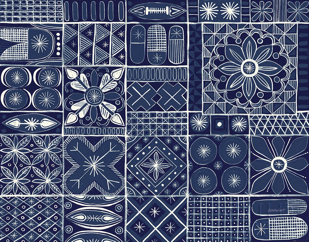 Wall Art Painting id:257751, Name: Adire VII Indigo, Artist: Lovell, Kathrine