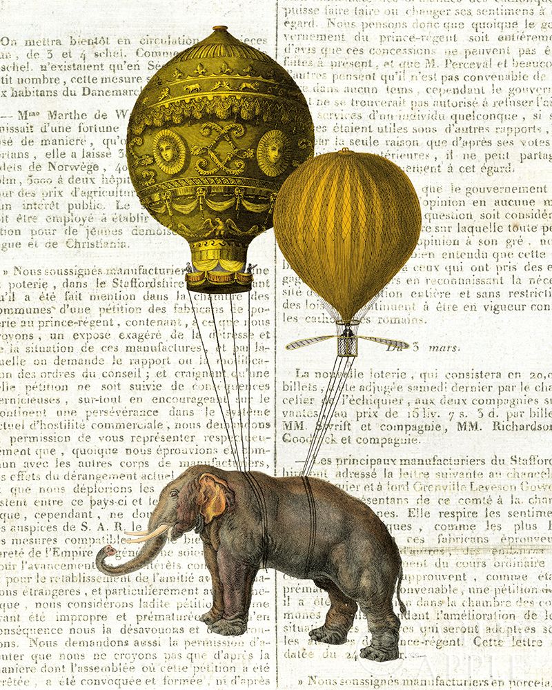 Wall Art Painting id:247004, Name: Elephant Ride II v2 Newsprint, Artist: Schlabach, Sue