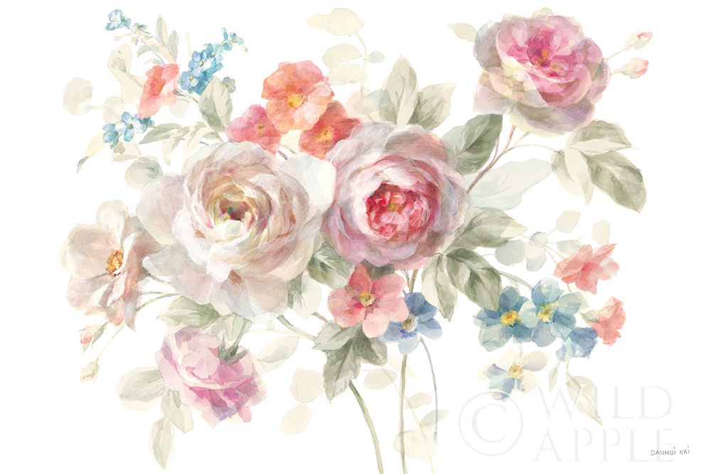 Wall Art Painting id:247362, Name: Cottage Garden I on White, Artist: Nai, Danhui