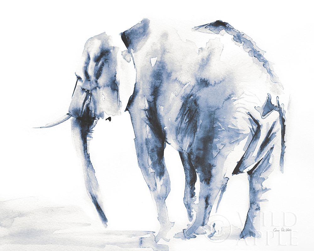 Art Print: Lone Elephant Blue Gray Crop
