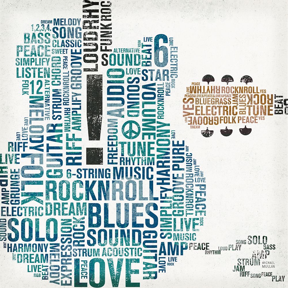 Wall Art Painting id:777308, Name: Type Guitar Colorful Square II, Artist: Mullan, Michael