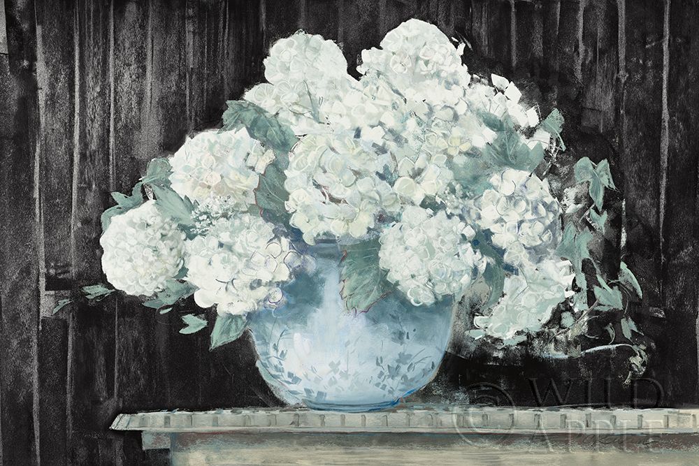Art Print: White Hydrangea on Black Crop