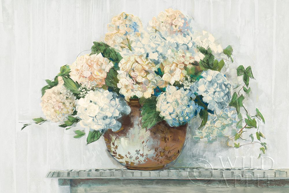 Wall art: White Hydrangea Cottage, by Rowan, Carol
