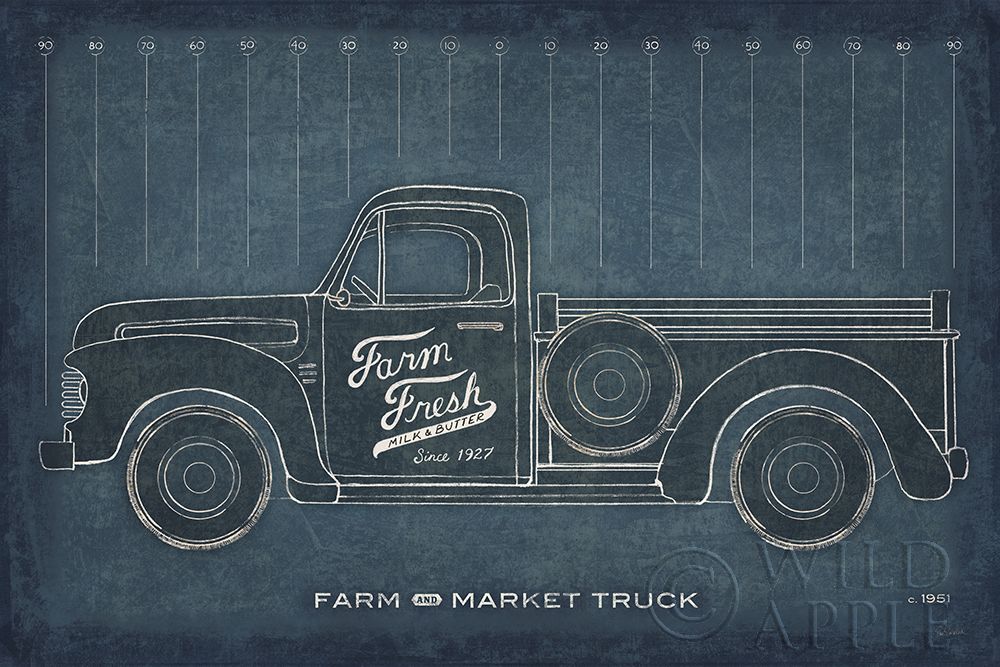 Wall Art Painting id:262120, Name: Farm Truck Blueprint, Artist: Schlabach, Sue