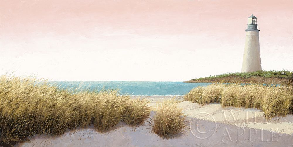 Wall Art Painting id:308469, Name: Lighthouse by the Sea Blush, Artist: Wiens, James