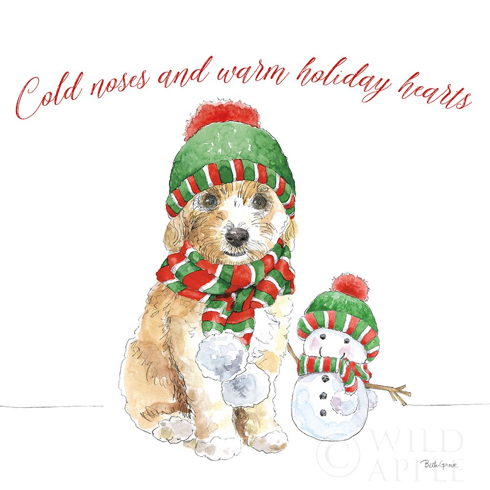 Art Print: Holiday Paws IV on White