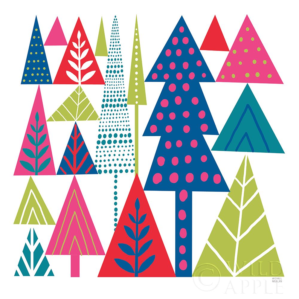 Wall Art Painting id:322415, Name: Geometric Holiday Trees II Bright, Artist: Mullan, Michael