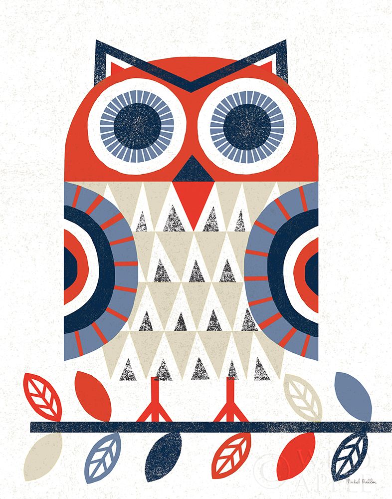 Wall Art Painting id:337658, Name: Folk Lodge Owl Red Navy, Artist: Mullan, Michael