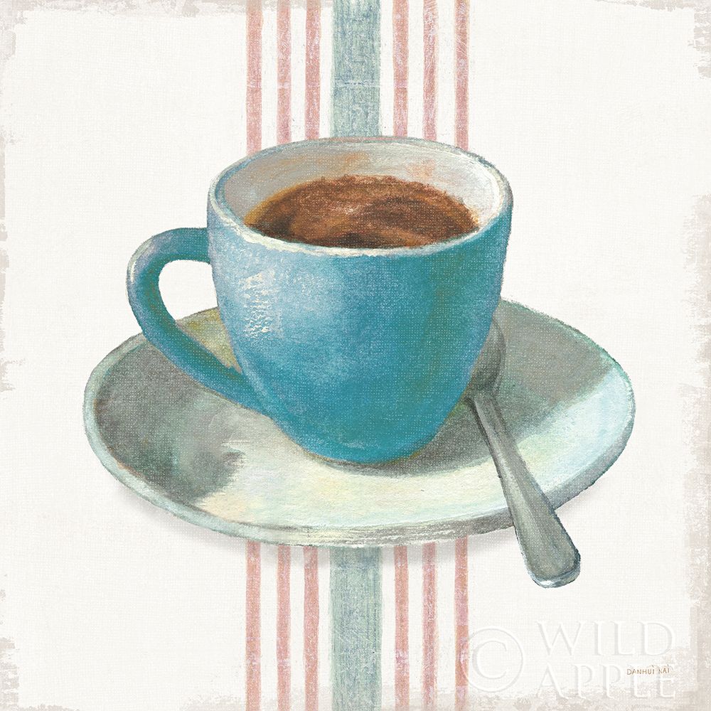 Art Print: Wake Me Up Coffee IV Blue with Stripes No Cookie