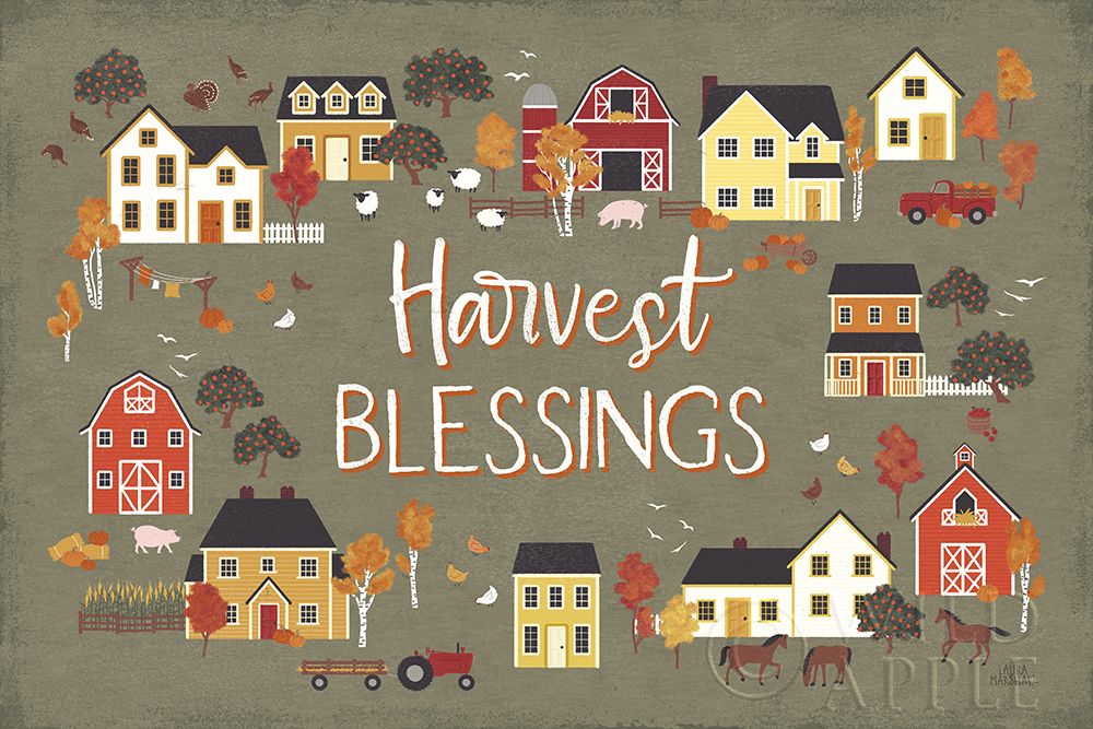 Wall Art Painting id:415042, Name: Harvest Village I Script, Artist: Marshall, Laura