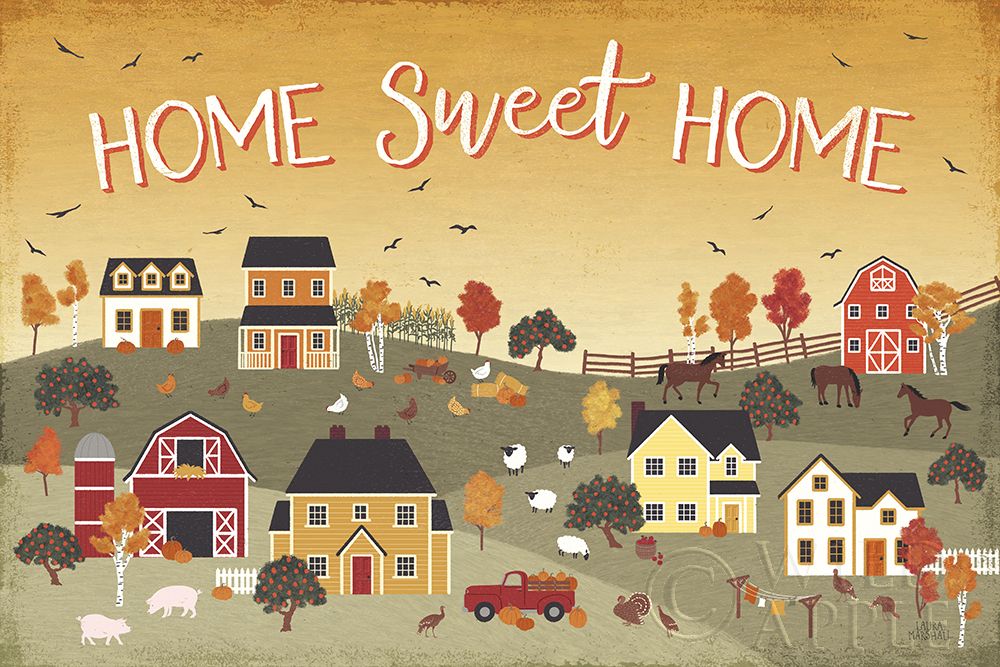 Wall Art Painting id:415043, Name: Harvest Village II Script, Artist: Marshall, Laura