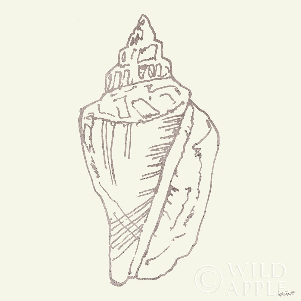 Art Print: Coastal Breeze Shell Sketches III Silver