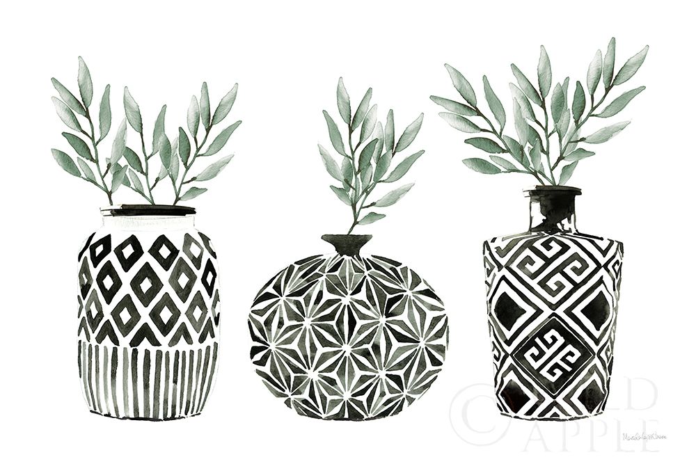 Art Print: Geometric Vases I Green