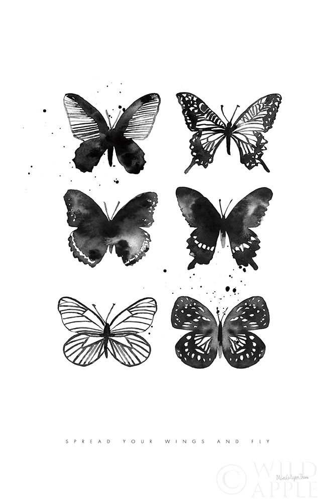 Art Print: Six Inky Butterflies