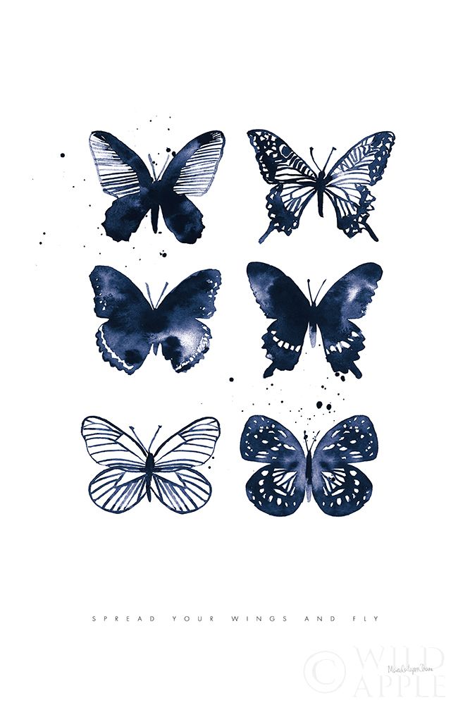 Art Print: Six Inky Butterflies Blue