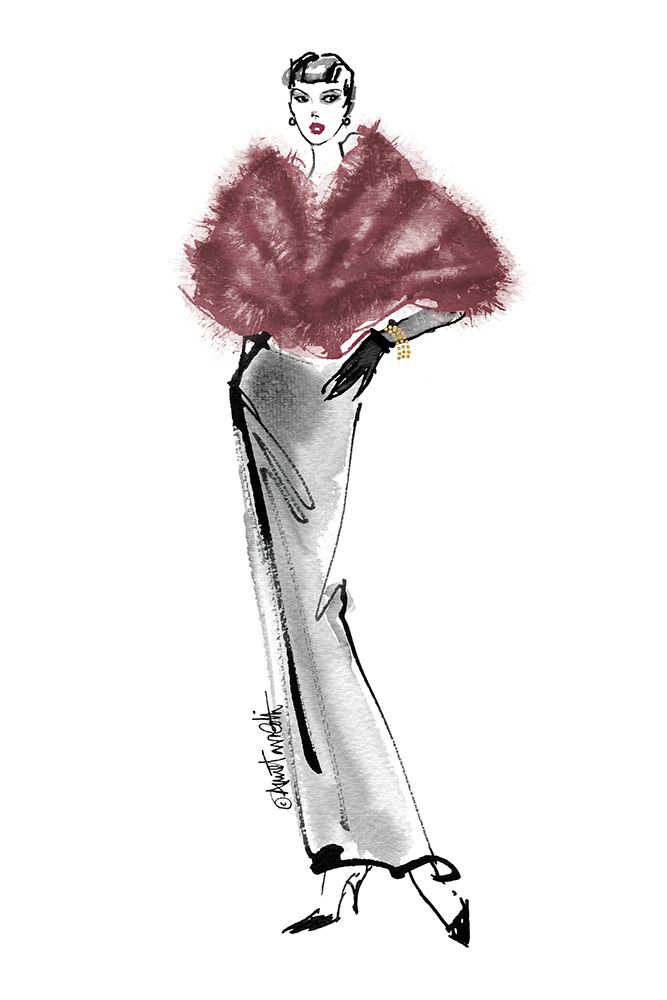 Wall Art Painting id:472831, Name: Fifties Fashion I v2 Plum, Artist: Tavoletti, Anne