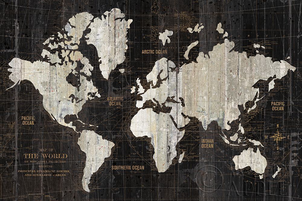 Wall Art Painting id:424033, Name: Old World Map Black, Artist: Wild Apple Portfolio