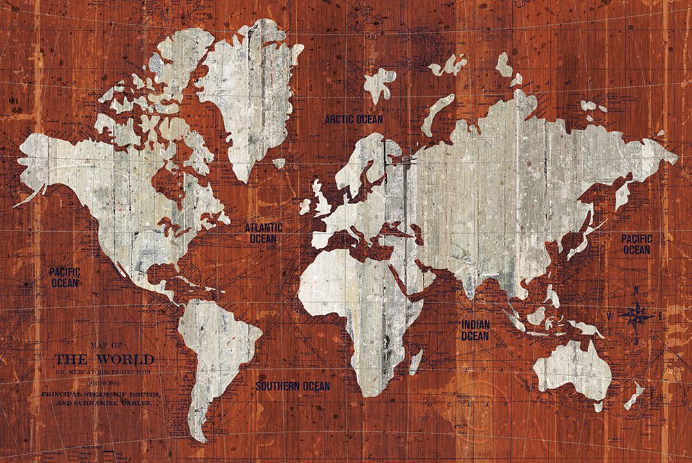 Wall Art Painting id:424035, Name: Old World Map Rust, Artist: Wild Apple Portfolio