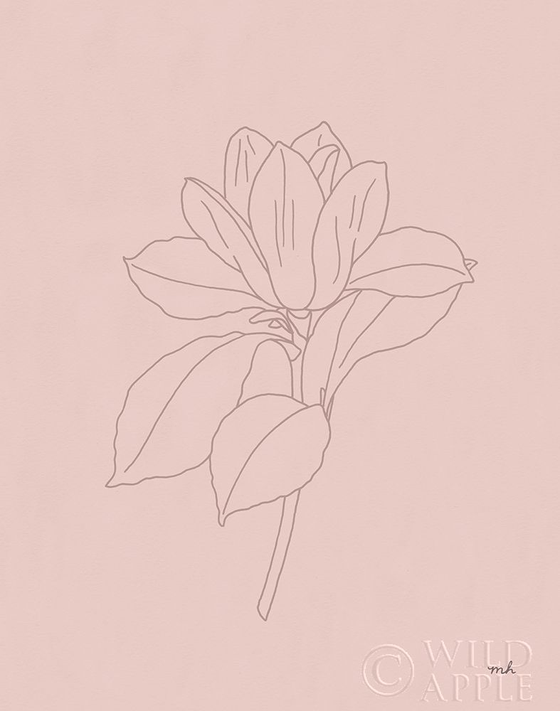 Art Print: Magnolia Line Drawing Pink