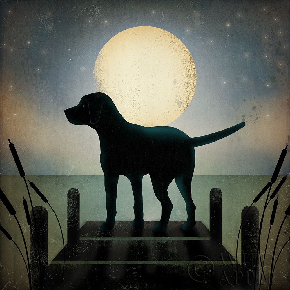 Wall Art Painting id:190603, Name: Moonrise Black Dog, Artist: Fowler, Ryan