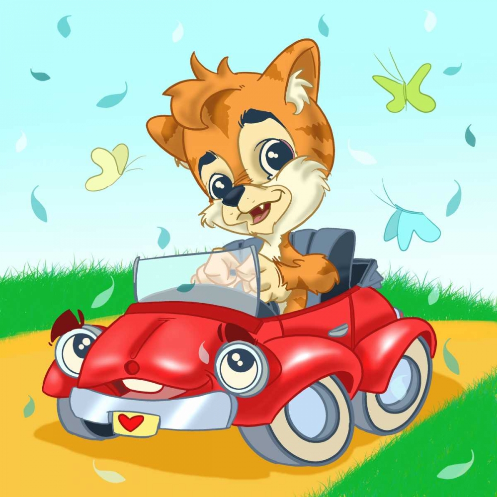 Wall Art Painting id:28691, Name: Kitten in the car, Artist: Alvez, A. - Perez, A.