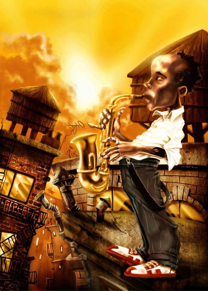 Wall art: The Saxophonist -1, by Alvez, A. - Perez, A.