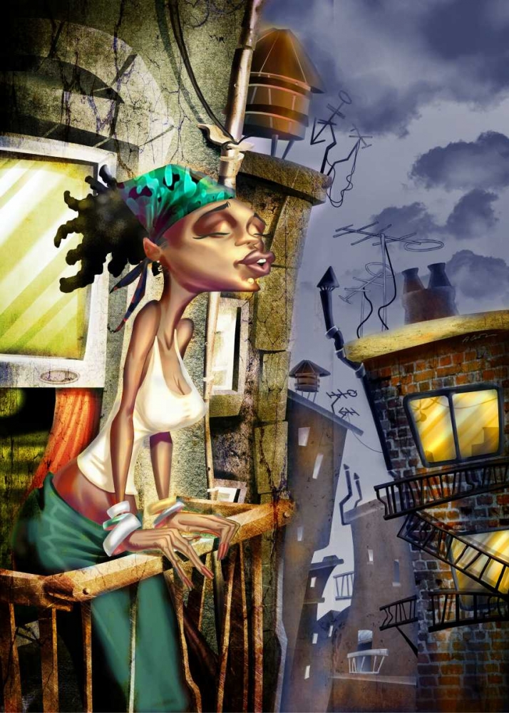 Wall art: Girl on the Balcony -2, by Alvez, A. - Perez, A.