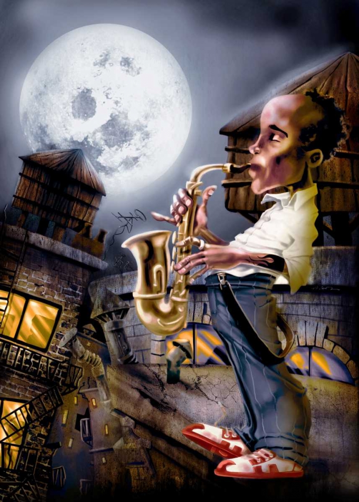 Wall art: The Saxophonist -2, by Alvez, A. - Perez, A.