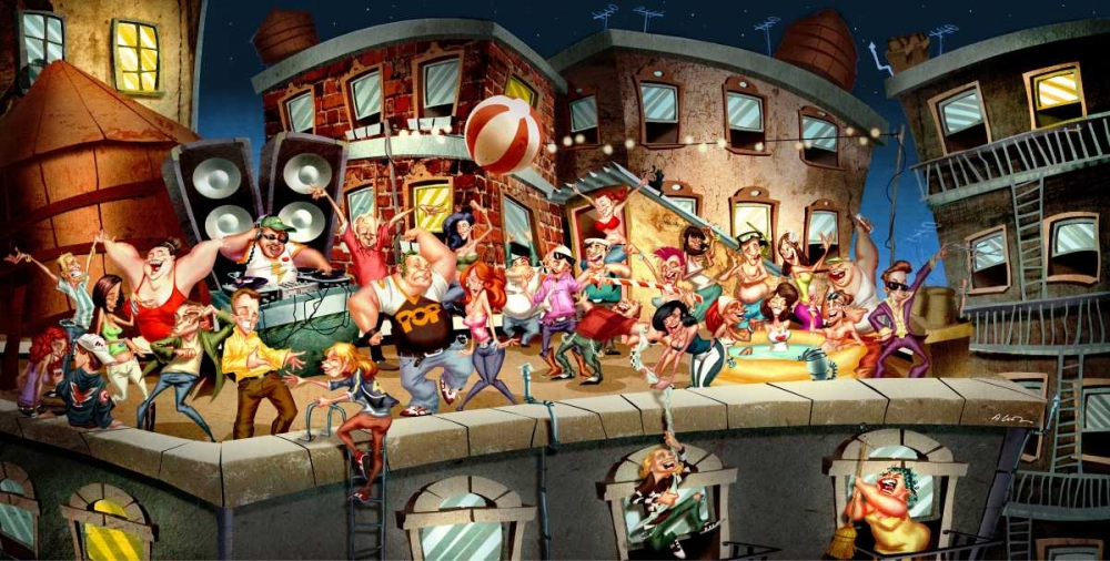 Wall Art Painting id:28753, Name: Party on the Roof, Artist: Alvez, A. - Perez, A.