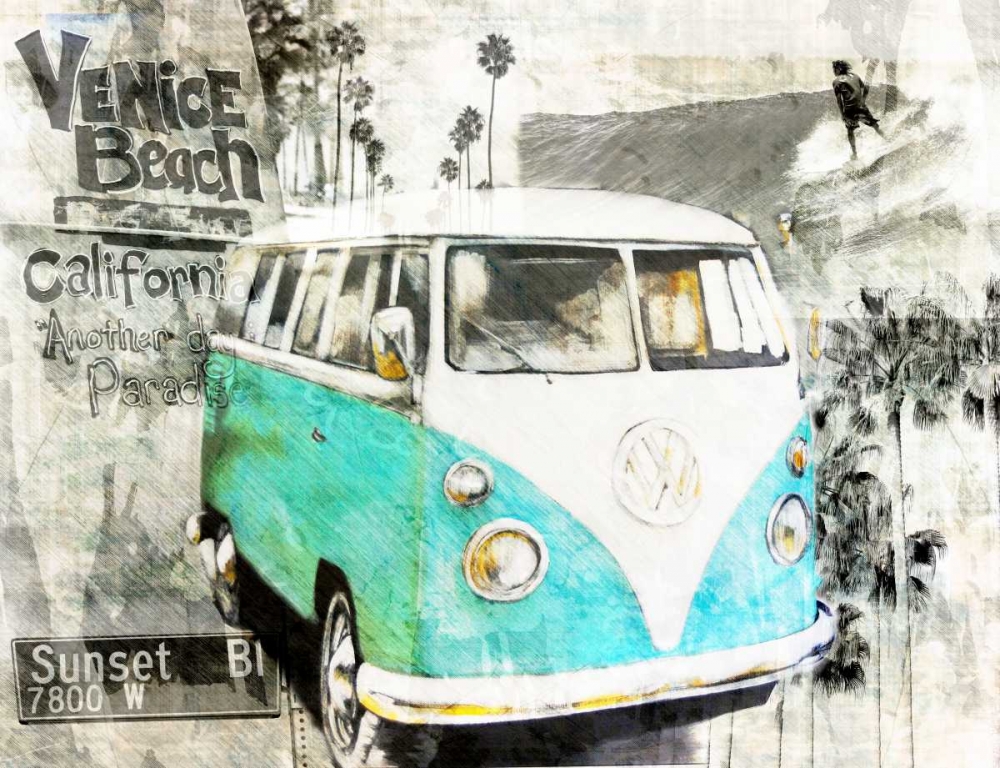 Wall Art Painting id:28788, Name: Beach Van - green, Artist: Sola, Bresso