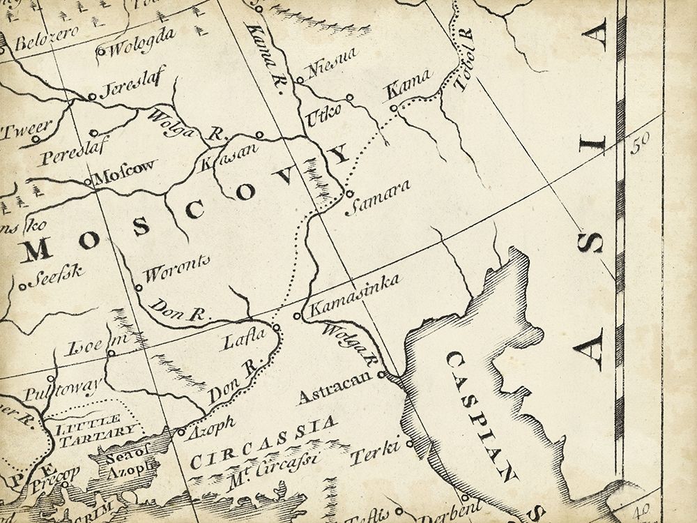 Art Print: Map of Europe Grid VI