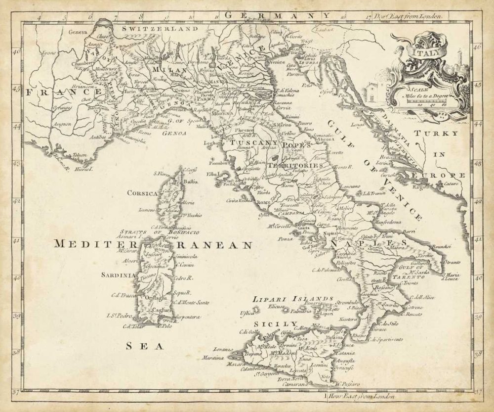 Art Print: Map of Italy