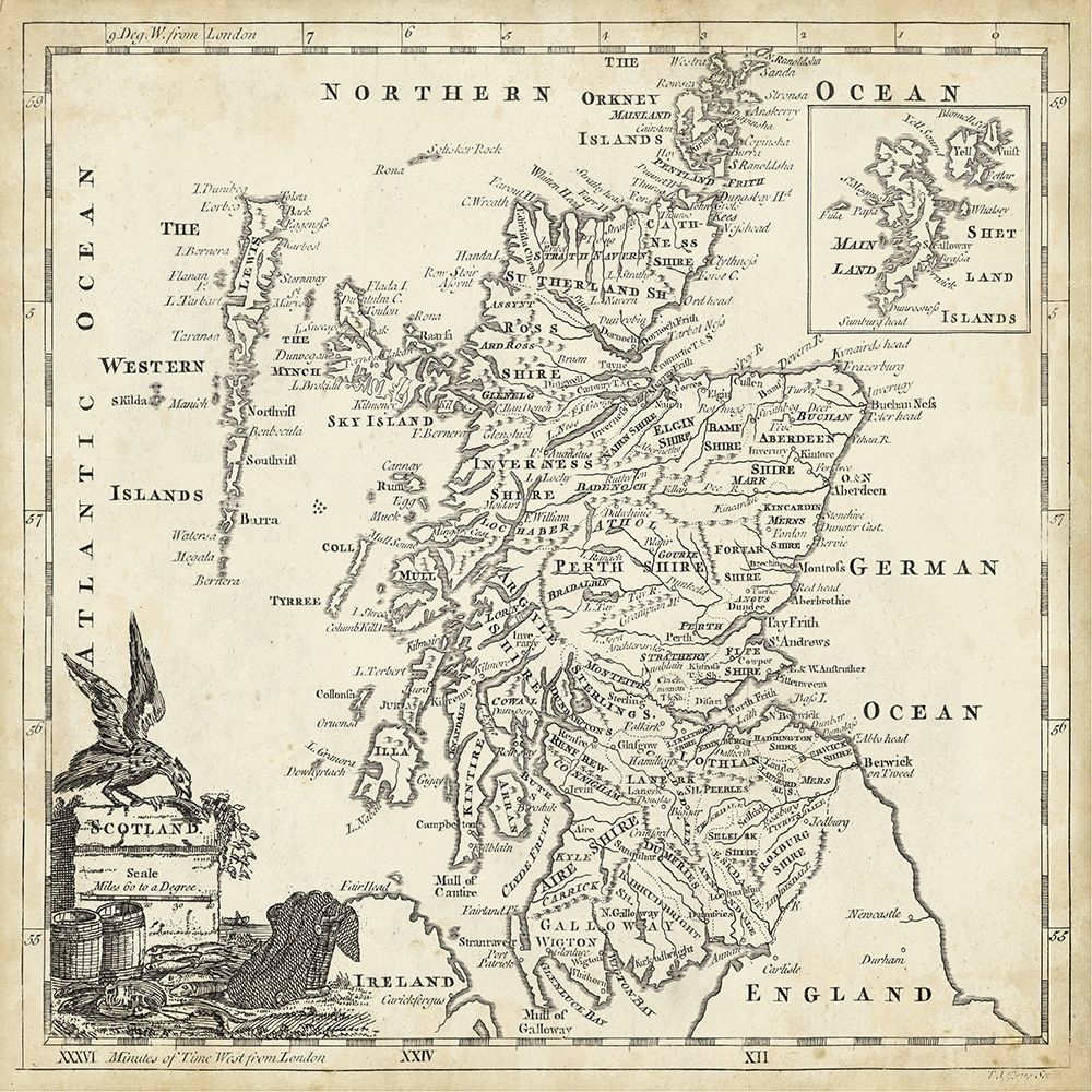 Wall Art Painting id:234376, Name: Map of Scotland, Artist: Jeffreys, T.