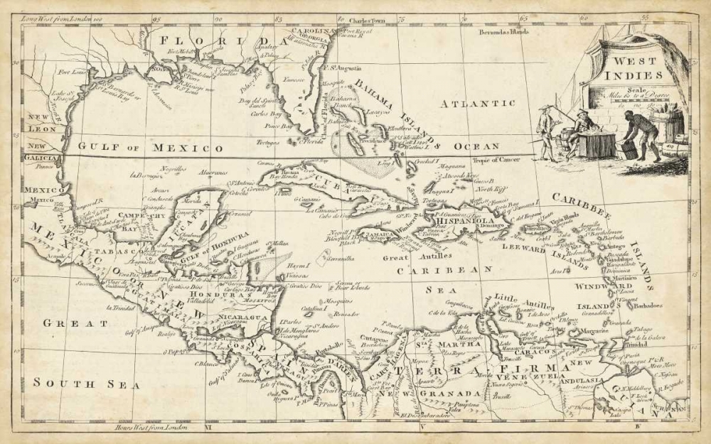 Art Print: Map of West Indies