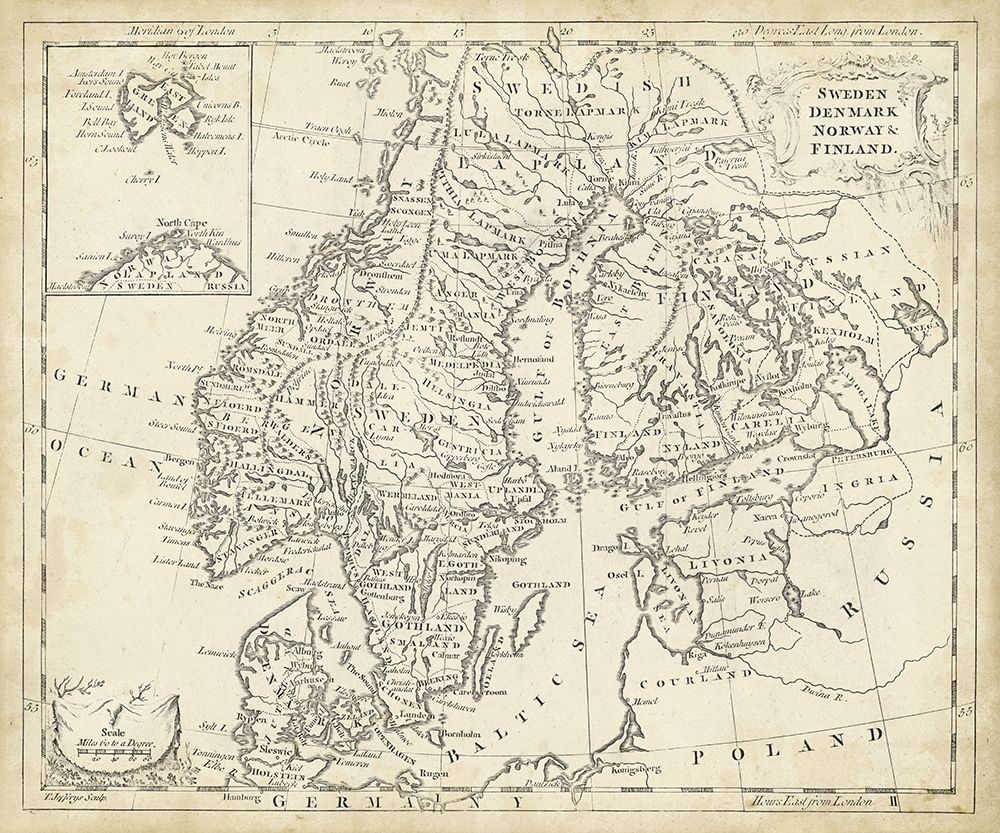 Art Print: Map of Sweden and Denmark