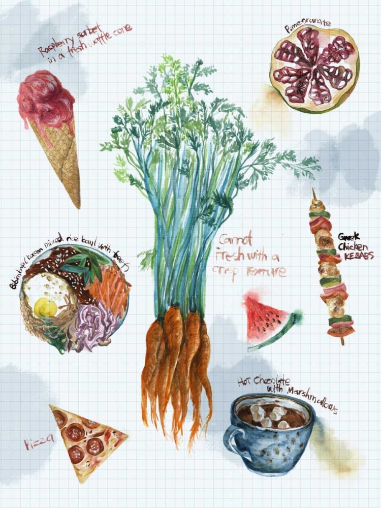 Wall Art Painting id:147740, Name: Food Sketches I, Artist: Wang, Melissa