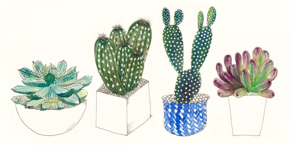 Wall Art Painting id:147755, Name: Four Succulents II, Artist: Wang, Melissa