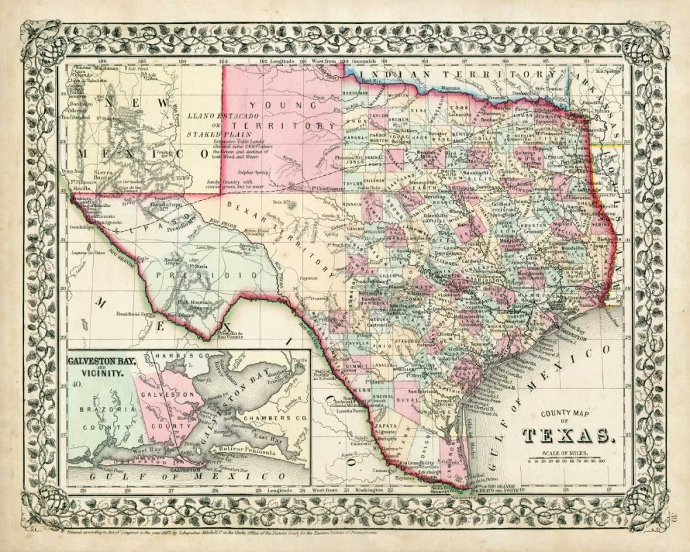 Wall Art Painting id:155357, Name: Johnsons Map of Texas, Artist: Johnson