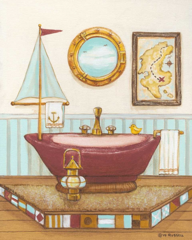 Wall Art Painting id:68290, Name: Nautical Bath I, Artist: Russell, Wendy