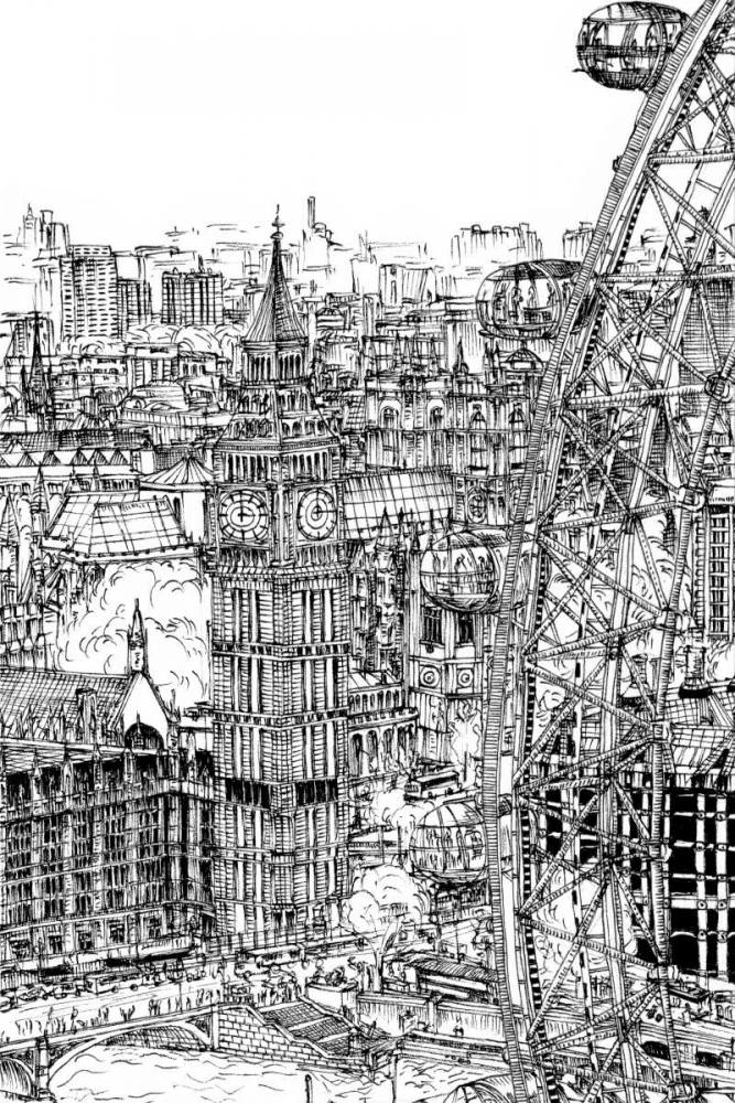 Art Print: BandW City Scene IV