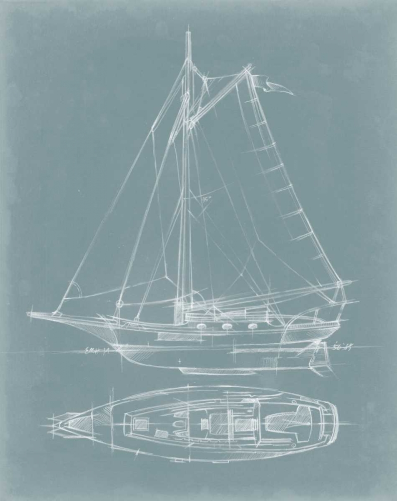 Wall Art Painting id:53454, Name: Yacht Sketches IV, Artist: Harper, Ethan