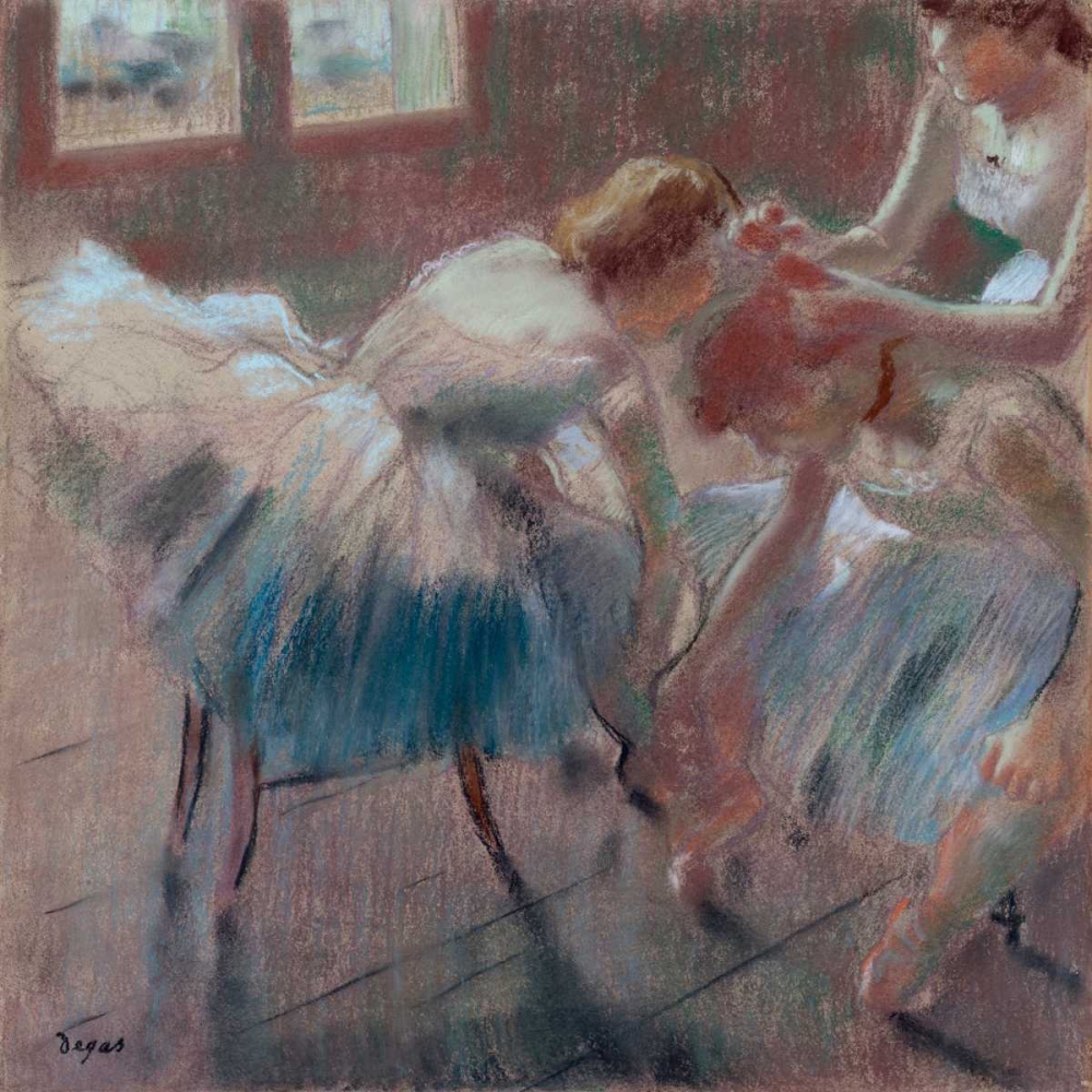 Art Print: Three Dancers Preparing for Class