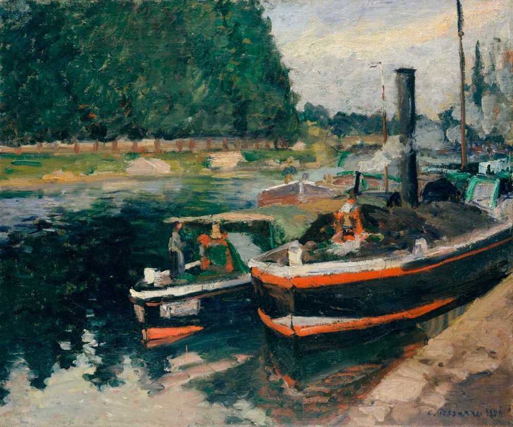 Wall Art Painting id:165587, Name: Barges at Pontoise, Artist: Pissarro, Camille