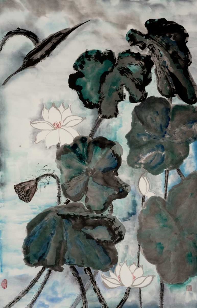 Wall art: Lotus Study with Blue Green I, by Rae, Nan