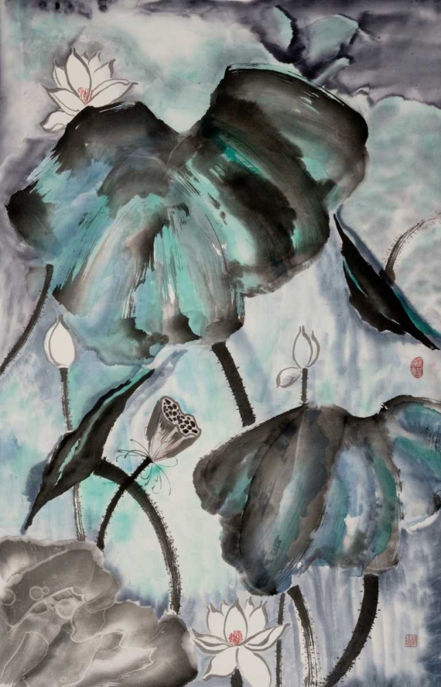 Wall art: Lotus Study with Blue Green II, by Rae, Nan