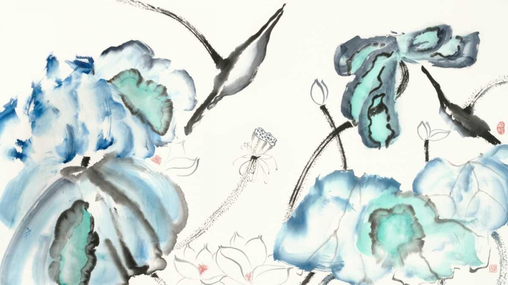 Wall art: Lotus Study with Blue Green III, by Rae, Nan