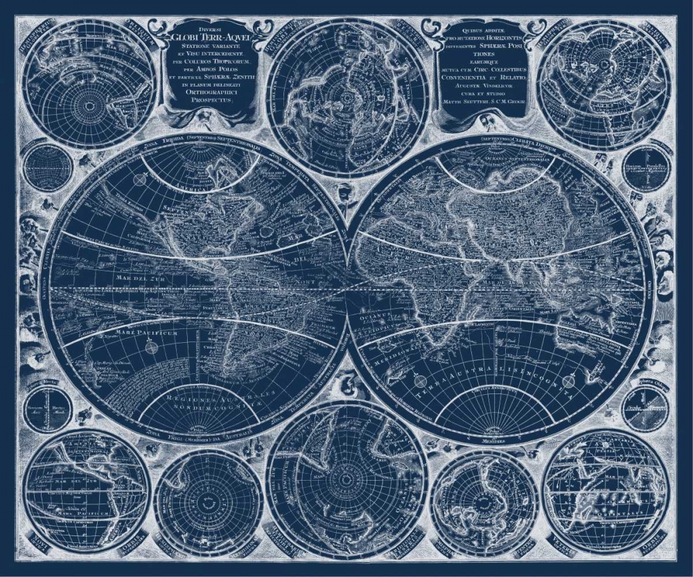 Wall Art Painting id:183545, Name: World Globes Blueprint, Artist: Vision Studio