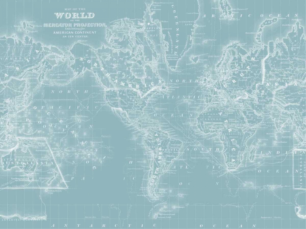 Wall Art Painting id:183547, Name: World Map on Aqua, Artist: Mitchell