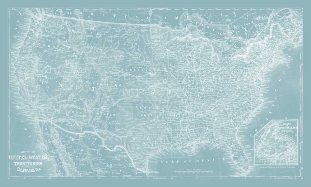 Wall Art Painting id:183548, Name: US Map on Aqua, Artist: Vision Studio